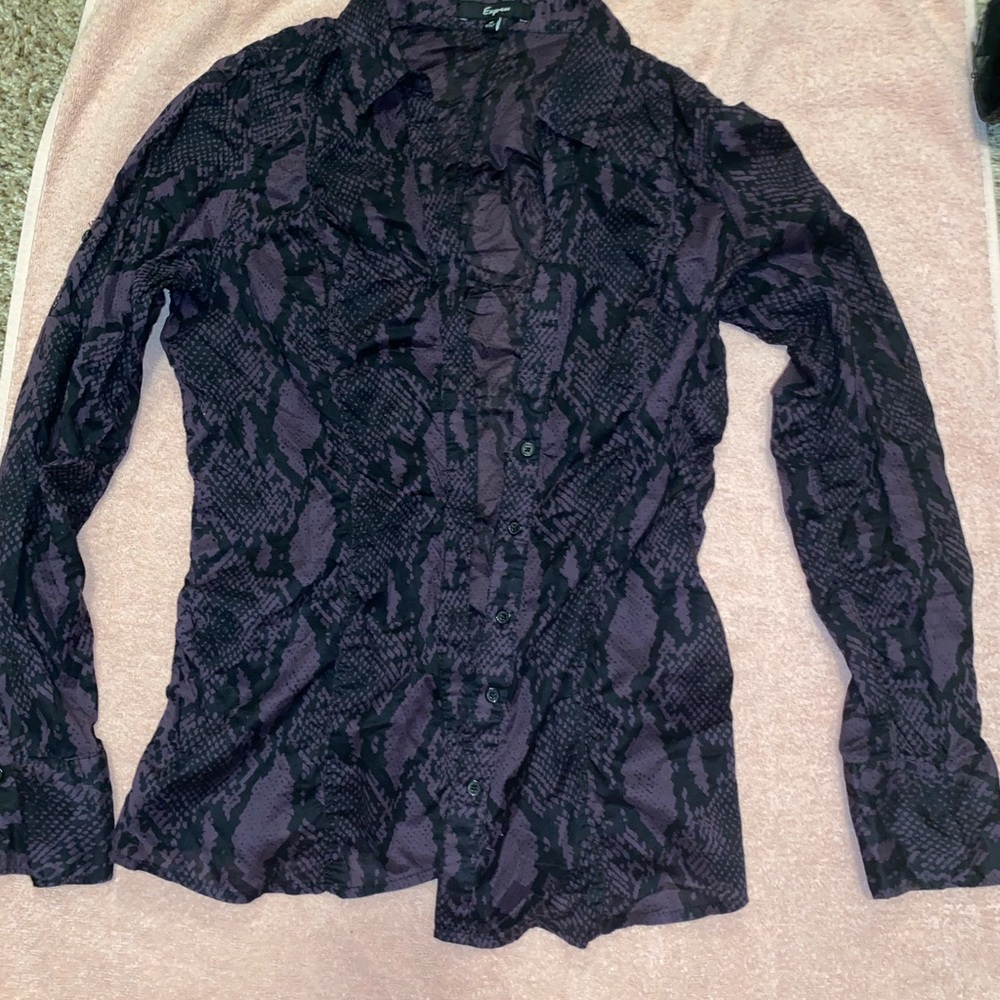 Express Purple and Black Patterned Shirt